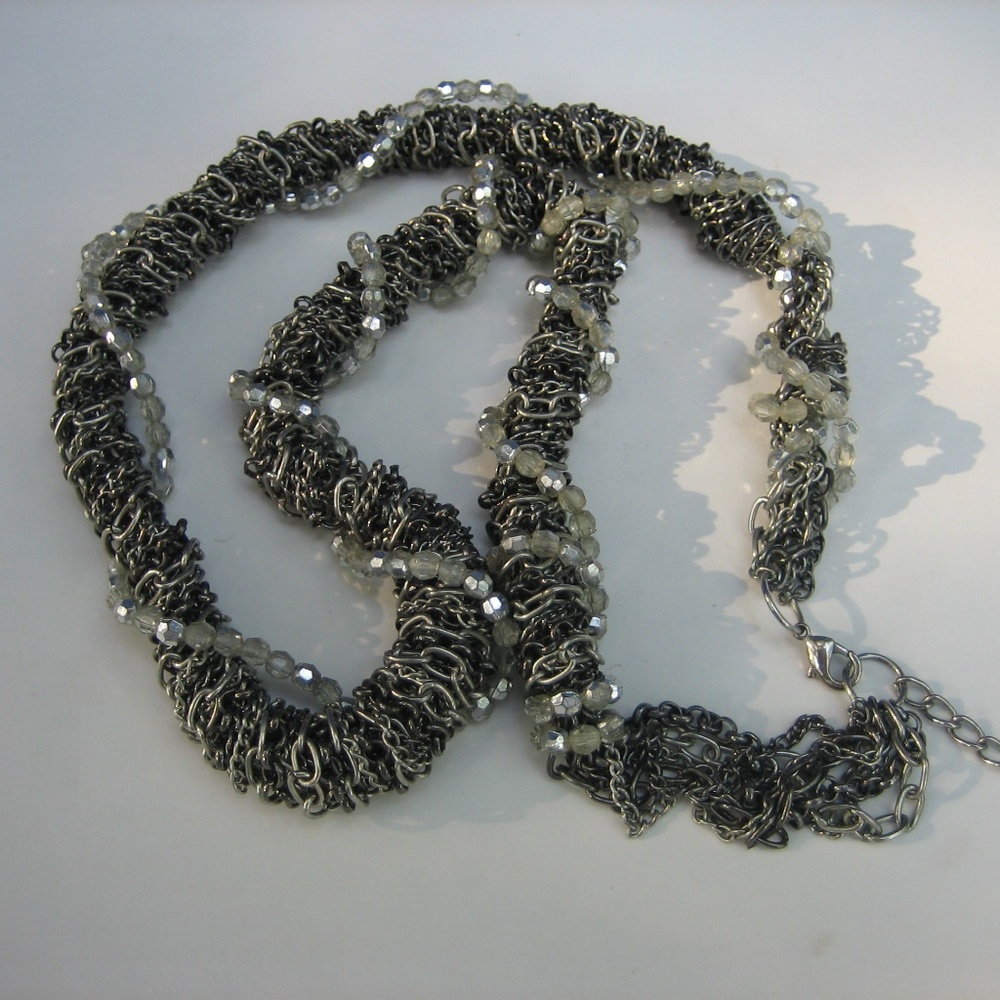 Multiple Twisted Silver-Tone Link Chain Necklace - image 4